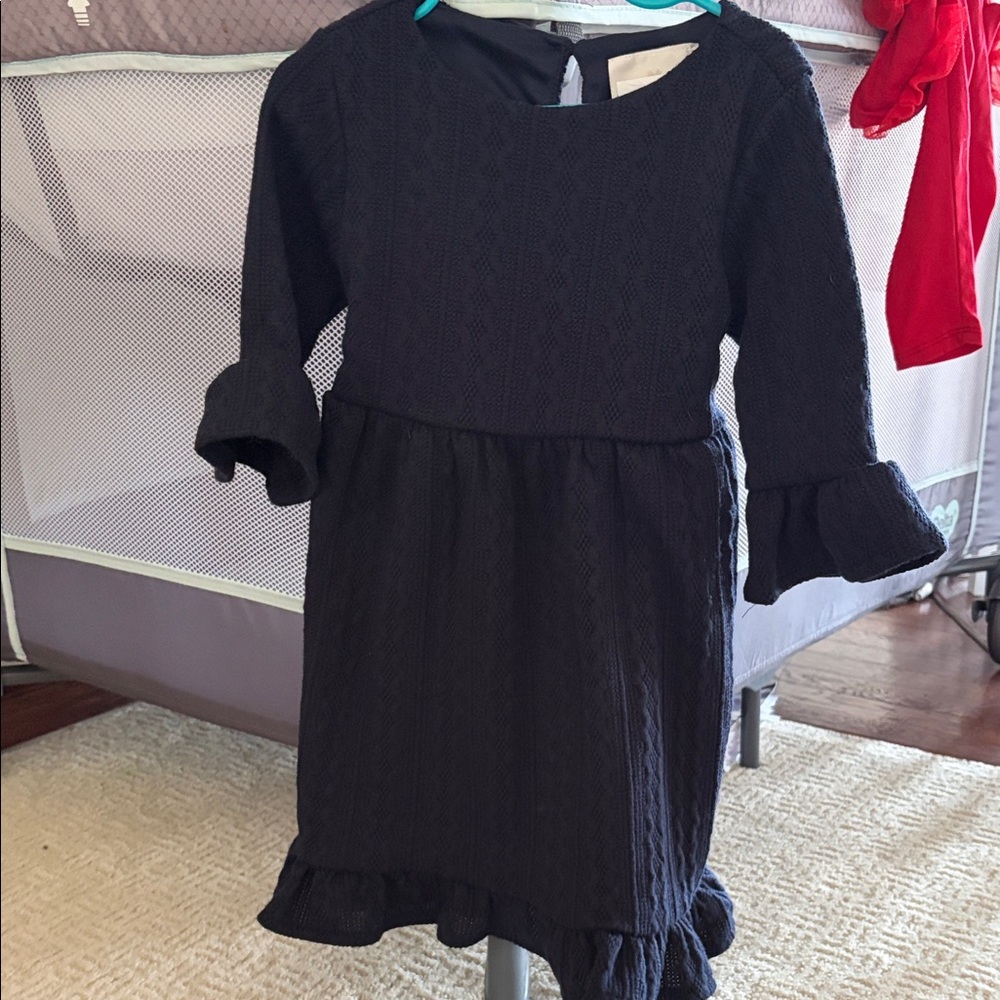Rare Editions Navy Blue Textured Kids Dress